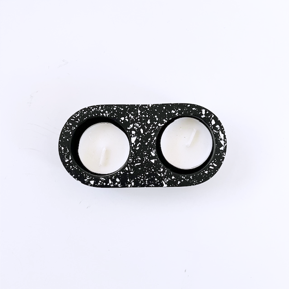 SAMPLE SALE Terrazzo Double Tea Light Candle Holder Black