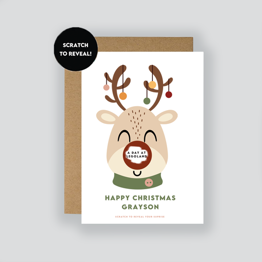 Personalised Christmas Scratch-Off Reindeer Card / Festive Scratch Card
