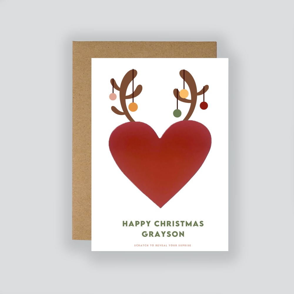 Personalised Christmas Scratch-Off Heart Card / Festive Scratch Card