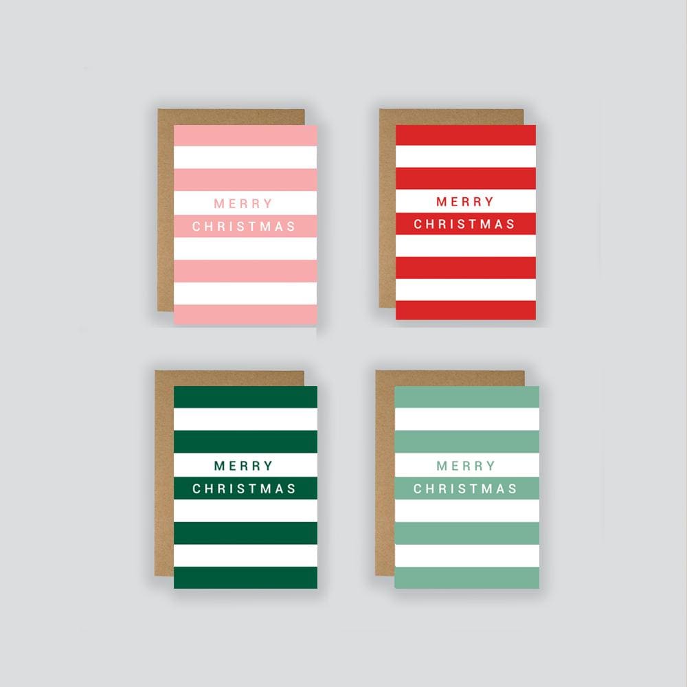 Striped Christmas Card Set: Modern Minimalist Holiday Greetings
