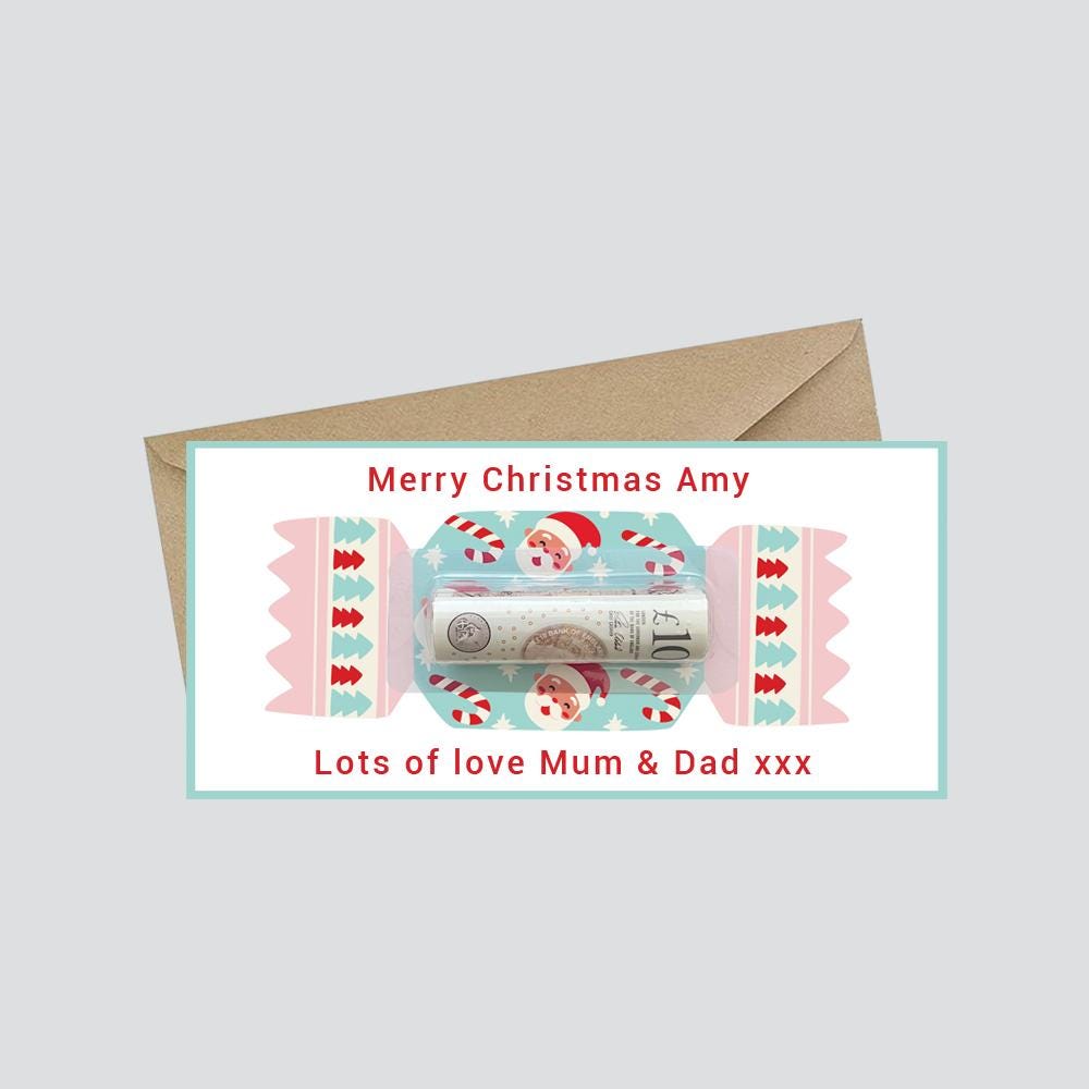 Personalised Christmas Money Card Holder / Fun Santa Cracker Design / Holiday Cash Holder