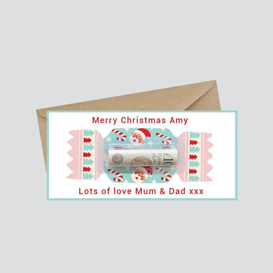 Personalised Christmas Money Card Holder / Fun Santa Cracker Design / Holiday Cash Holder