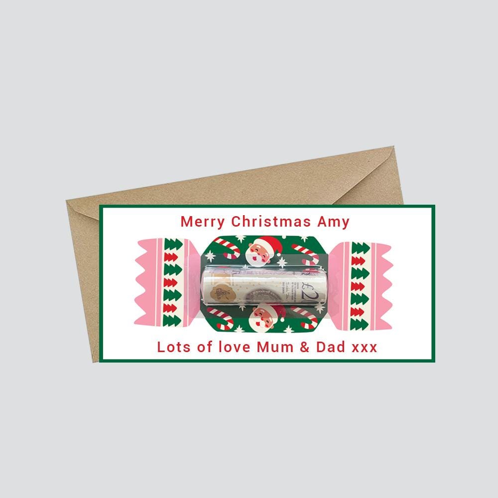 Personalised Christmas Money Card Holder / Fun Santa Cracker Design / Holiday Cash Holder