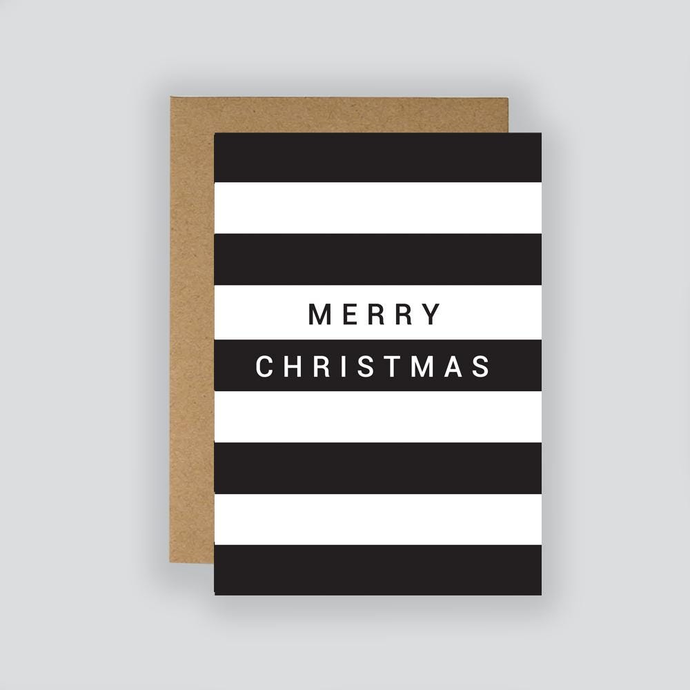 Black & White Stripe Christmas Card with Kraft Envelope