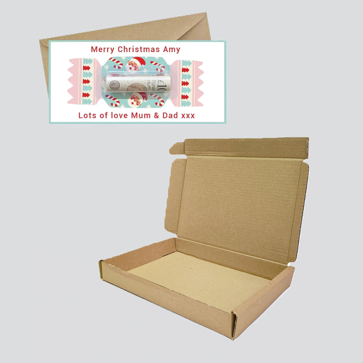 Personalised Christmas Money Card Holder / Fun Santa Cracker Design / Holiday Cash Holder