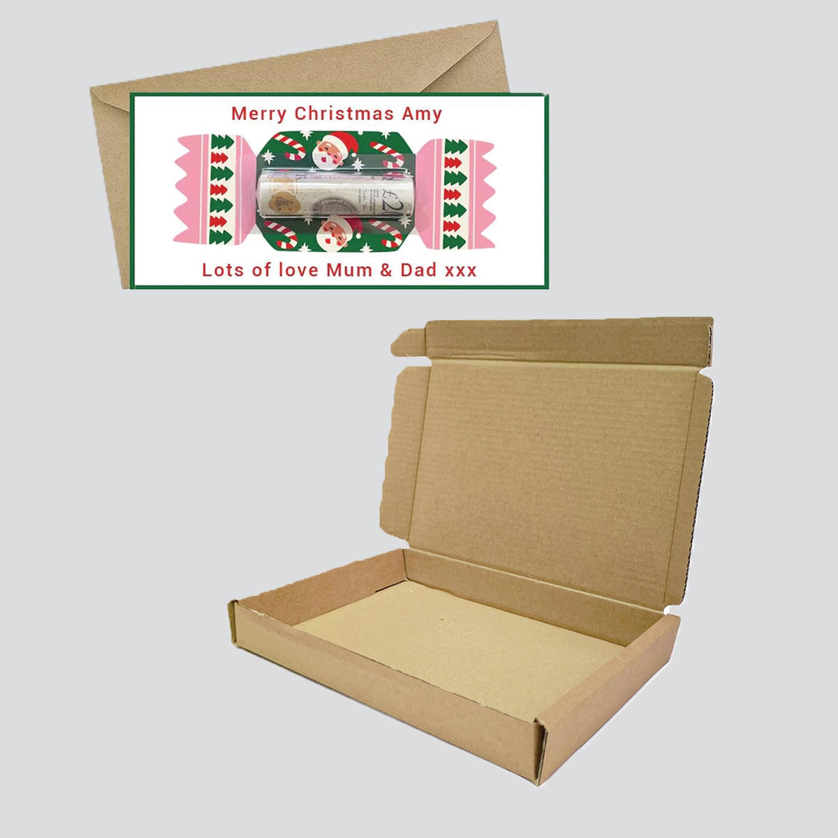 Personalised Christmas Money Card Holder / Fun Santa Cracker Design / Holiday Cash Holder