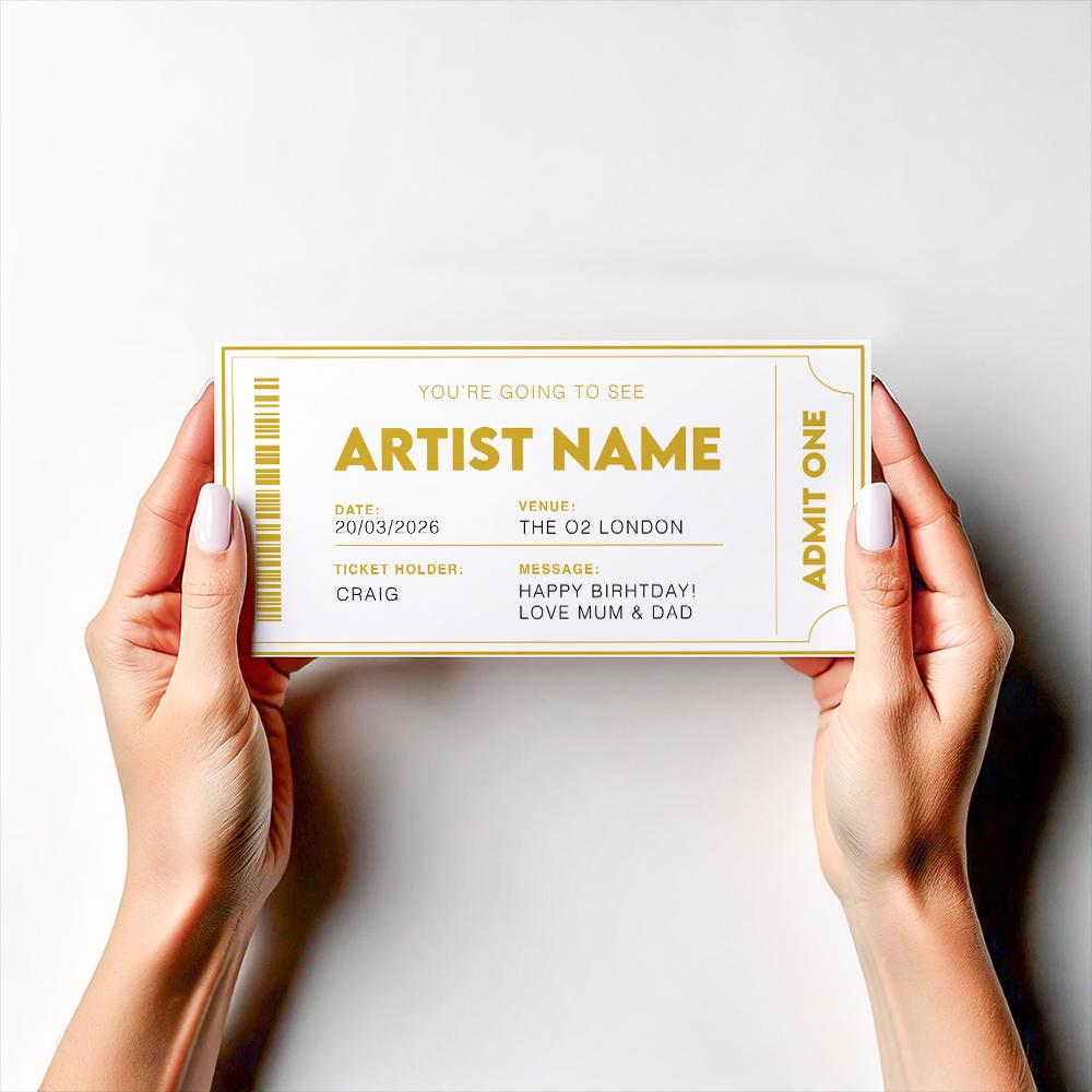 Personalised Fake Concert/Event Ticket Gift: Theatre Voucher Reveal, Show, Gig Ticket, Admission, Artist