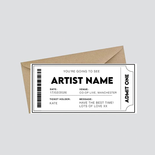 Personalised Fake Concert/Event Ticket Gift: Theatre Voucher Reveal, Show, Gig Ticket, Admission, Artist