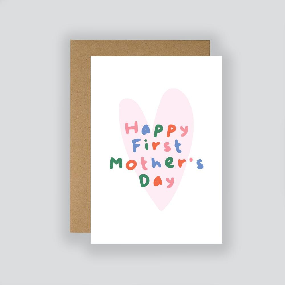 First Mother's Day Card, Pastel Heart New Mum Greeting, Minimal Modern Design
