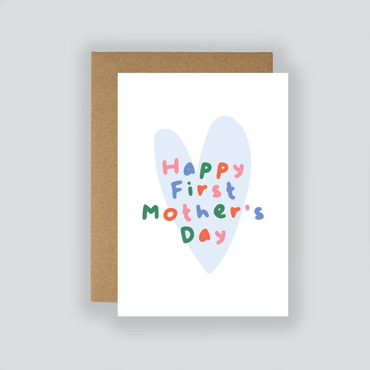 First Mother's Day Card, Pastel Blue Heart New Mum Greeting, Minimal Modern Design
