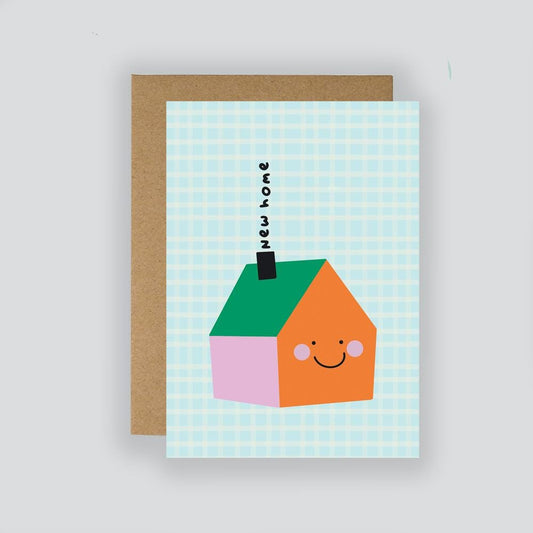 New Home Card, Smiling House Illustration, Modern Housewarming Greeting