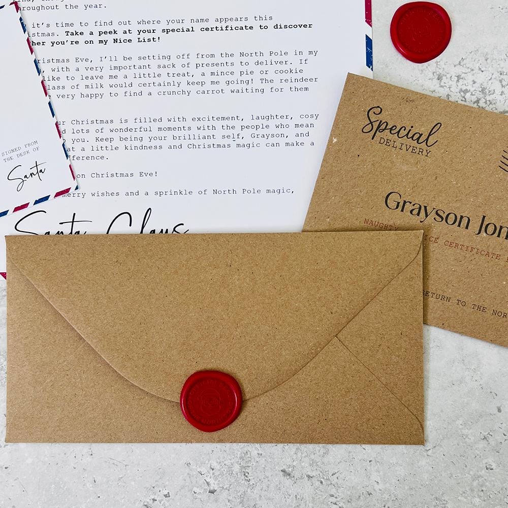 Personalised Letter from Santa, Nice List Certificate, North Pole Mail