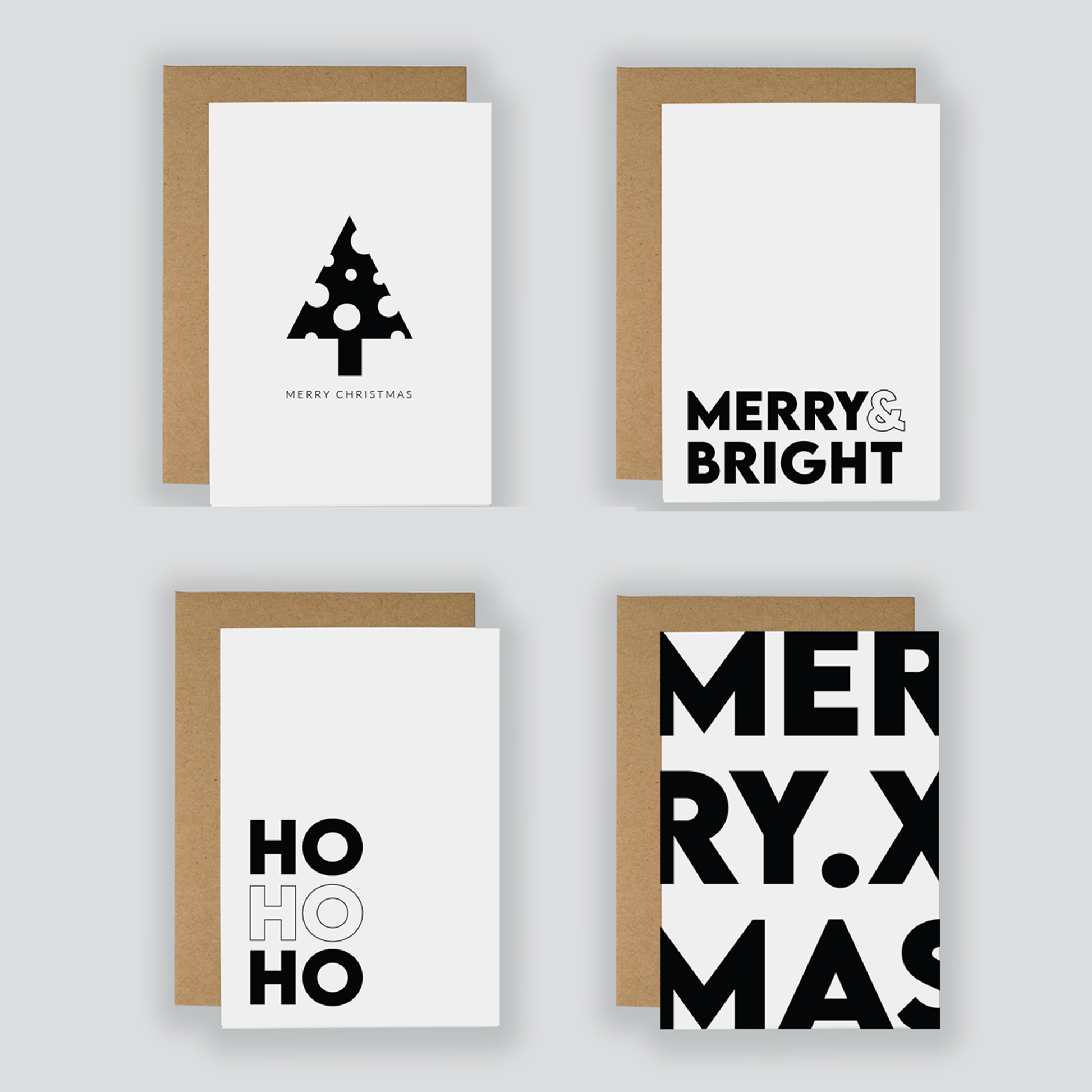 Set of 4 Monochrome Christmas Cards