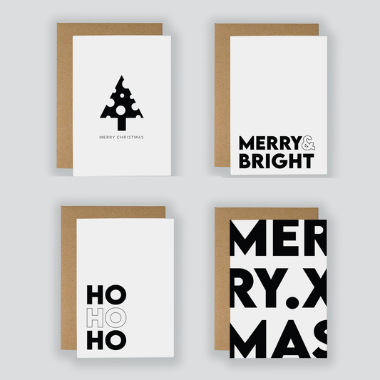Set of 4 Monochrome Christmas Cards