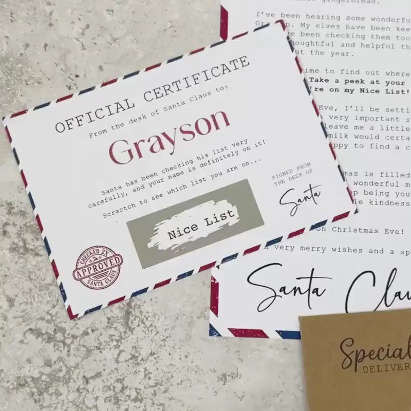 Personalised Letter from Santa, Nice List Certificate, North Pole Mail
