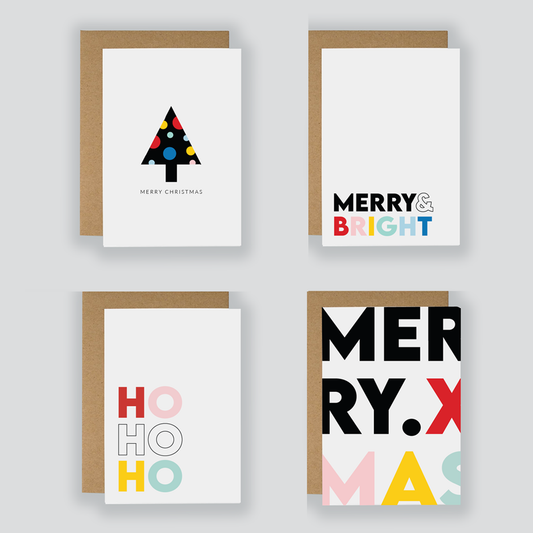 Set of 4 Mono-Colour Christmas Cards