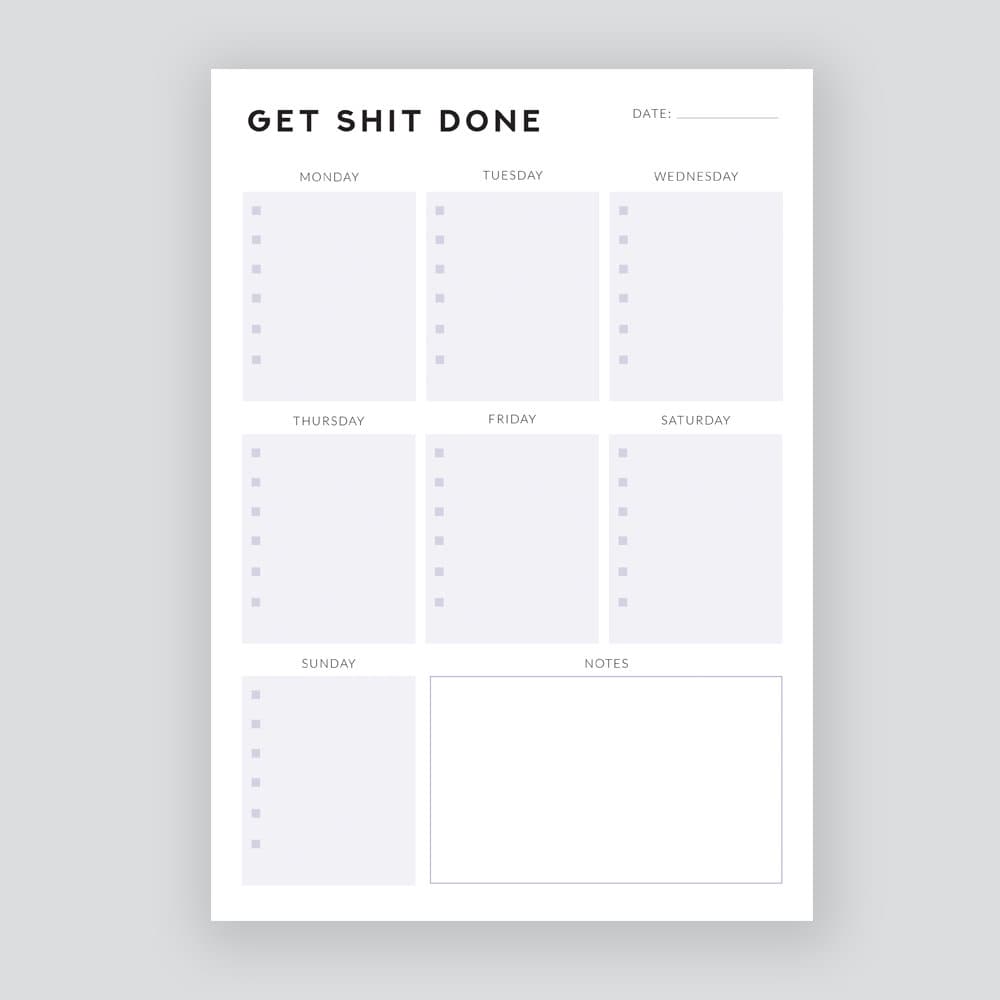 Get Shit Done Weekly Planner - Digital Download - Fruit Salad Studio